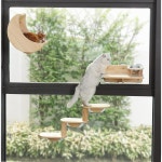 실내 고양이를 위한 고양이 창문 사다리 3단계 나무 선반 놀이와 새 관찰