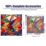 벌새 다이아몬드 페인팅 키트 - 스테인드글라스 아트 키트 5D DIY 풀 드릴 도트 보석 공예 홈 월 장식 14x14