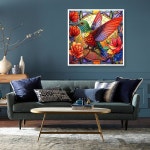 벌새 다이아몬드 페인팅 키트 - 스테인드글라스 아트 키트 5D DIY 풀 드릴 도트 보석 공예 홈 월 장식 14x14