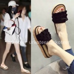 urkoteer여름 일자 러플 통굽 진주 슬리퍼 여성 미들 힐 슈즈urkoteer 250