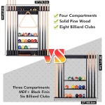 XCSOUR 풀 스틱 홀더 큐 랙 벽걸이 8개의 홀더 벽 당구 랙 100 단단한 소나무 목재 당구장 또는 클럽용 테이블 액세서리 큐 전용 8 Pool