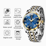 탁소 남성용 럭셔리 다기능 방수 시계 빅페이스 아날로그 쿼츠 스테인리스 스틸 손목 크로노그래프 날짜 발광 기능 Black- NKLH-T-G8406