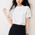 스윗트리 하이넥 심플 반팔 블라우스 88사이즈까지 j1019