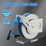 호스가 FIXFANS 압력 세척 호스 릴 1 4 60피트 접이식 파워 헤비 듀티 릴 자동 되감기 벽걸이 3600 PSI