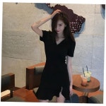 여성미니원피스 1P 여자 반팔 프릴 브이넥 치마 x000D