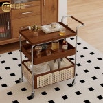 원목트롤리 서빙 3단카트 트롤리 미용 이동식 호두색