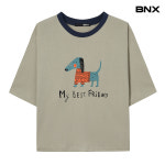 BNX 도그 레터링 배색 반팔 티셔츠 BX2TS046L0