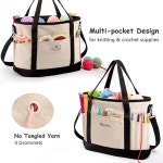 마이배깅 캔버스 원사 보관 정리 가방 - 원사 갈고리 바늘 주머니가 크로셰 백 공예가용 여행용 니트 토트 니트 중 대형 선물