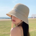 앙상블 끈 매듭 밀짚 벙거지 여성 모자 챙모자 밀집 햇빛 여자 여름 여행 창넓은 라탄 비치 가리개