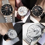 백스테이 크로노그래프 정장 캐주얼 남자 소가죽 메탈 손목시계 B201WC