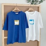 샵앤 국산 여상 라운드넥 빈티지 오리 면100 반팔 티셔츠 블루 FJ-WSH-4537