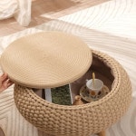 라탄 원형 좌식테이블 이동식 티테이블 낮은 찻상 S수납형 스몰 기본