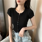 COBOTOR 여성 크롭 가디건 브이넥 단추 봄 여름 가을얇은 여자 크롭탑 반팔 숏가디건 상의 카디건 니트 크