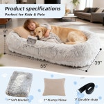 WROS 인간 강아지 침대 - 71 x45 x12 가 당신과 반려동물 세탁 가능한 인조 모피 정형외과 통통한 베개 담요 스트랩