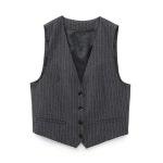 줄무늬조끼베스트 여성용 빈티지 스트라이프 크롭 세련된 민소매 코트 6108 L Dark Waistcoat