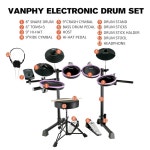 VANPHY 전기 드럼 세트 초급 드럼용 전자 20 350 사운드 2 페달 블루투스 스틱 스툴 헤드폰 6 오디오 케이블