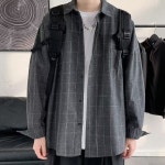 남성 체크 패턴 긴팔 베이직 캐주얼 오버핏 셔츠