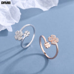 DFMEI 심플 큐빅 클로버 링 여꼬 상큼 달콤한 이중 오픈 링 액세서리 화이트골드 오픈 조절 J0241