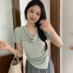 JIEVE 언밸런스 여성 봄 여름 데일리룩 티셔츠 블루 ZY051734 A0658-1