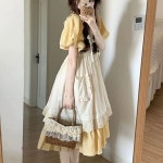마이스토어 알프스소녀 옷 복고풍 코스튬 목장 하이디 공주 의상 노란 체크 원피스
