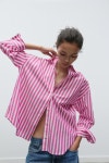자라 ZARA 자라 스트라이프 팝린 셔츠 - 블루- 8372 061 044 L