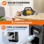 예팀 솔라 손전등 다기능 LED 휴대폰 충전기 USB 충전 가정 낚시 야외 캠핑에 적합