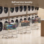 와이어 세탁 바구니 카트 80L 트롤리 풀 핸들 세탁실 욕실 침실용 하이 23 6 15 75 28 Medium-1