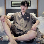 남자여름잠옷 파자마 수면 여름 잠옷 남자 여름잠옷세트 가디건 반팔 세트- 남성 사이즈 75 85kg G1014