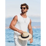 쿠판디 남성 캐주얼 탱크탑 2팩 와플 니트 민소매 통기성 탱크 셔츠 여름 머슬 티 1 Pack Small