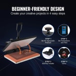 VEVOR 열 프레스 16x24 파워 기계 고속 난방 고압 전달 비닐용 디지털 산업 승화 프린터 사용하기 쉬운 15x15-Black 1700W