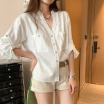 엘에프제트 여성 브이넥 루즈핏 반버튼 긴팔 블라우스 S FS252021