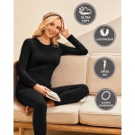 여성용 에쿠아르 보온 속옷 롱존스 세트 베이스 레이어 경량 2피스 잠옷 Medium