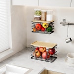 TIDIIABODE 2팩 쌓을 수 수납 세탁 주방 정리함 대나무 상판이 벽걸이 쓰레기 봉투 홀더 디스펜서 드릴 1-Pack-S-Black