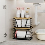 TIDIIABODE 2팩 쌓을 수 수납 세탁 주방 정리함 대나무 상판이 벽걸이 쓰레기 봉투 홀더 디스펜서 드릴 1-Pack-S-Black