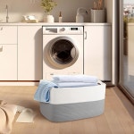 MEGASKET 초대형 세탁 바구니 손잡이가 직사각형 직조 면 로프 보관 위커 담요 옷 장난감을 보관하는 농가 보관함 22 x 17 12