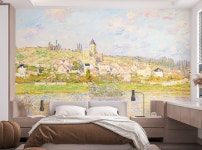 명화벽지 22p089 모네 풍경화 마을 호수 전경 3폭 제작도 실크 3120x2400mm 원 158400