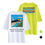 남녀공용 통기성 면 오버핏 5부 반팔티 웨이브 리버캠핑 2종 세트 M 라임