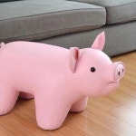 황금 돼지 스툴 인테리어 화장대 원목 의자 동물 장식