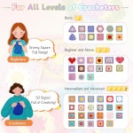 초보자용 쿠페이 크로셰 키트 책 비디오 카드 2장이 포함된 할머니 사각 뜨개질 배우기 스타터 덱 - 50가지 믹스 앤 매치 디자인 50 Mix GS Kit