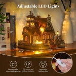 펀폴라 LED 3D 우드 퍼즐 시골 오두막 모델 - 스파크 조명이 DIY 미니어처 빌딩 키트 공예 농촌 건축 홈 데코 선물