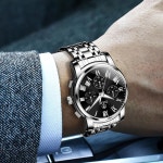 탁소 남성용 시계 럭셔리 빅 페이스 스테인리스 스틸 손목시계 다기능 방수 시계 드레스 아날로그 쿼츠