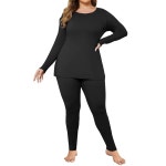 Ekouaer 플러스 사이즈 여성 롱 속옷 세트 오버사이즈 보온 경량 베이스 레이어 파자마 2PCS 웜 상의 하의 16w