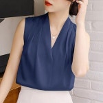 어깨 셔링 포인트 브이넥 드레이프 나시 블라우스