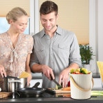 지속 가능한 대나무 섬유로 만든 뚜껑이 LALASTA 조리대 퇴비통 무취 주방 1갤런 크림 Cream-Square