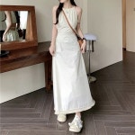 보헤미안 홀터넥 허리트임 슬림 롱 원피스 HJ-5054