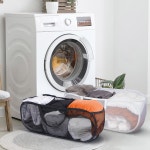 2피스 팝업 세탁 바구니 3칸 접이식 메쉬 가족 대학 기숙사용 손잡이가 홈 먼지 빨래통