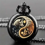 1pc 태극권 음과 양 Bagua 회중 시계 걸이블랙 플립 클래식 로마 쿼츠