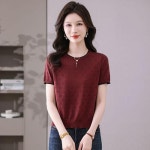 여자루즈핏티셔츠 롱 쿨링 반팔 티셔츠 니트 여름 상의 레이스 펀칭 슬림핏 ible2