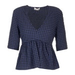 GANNI 스트레치 시어서커 브이넥 블라우스 F8596