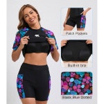 포켓이 보이쇼트와 브라 수영복으로 제작된 할컷 여성용 투피스 래쉬가드 수영 셔츠 Dotted Small